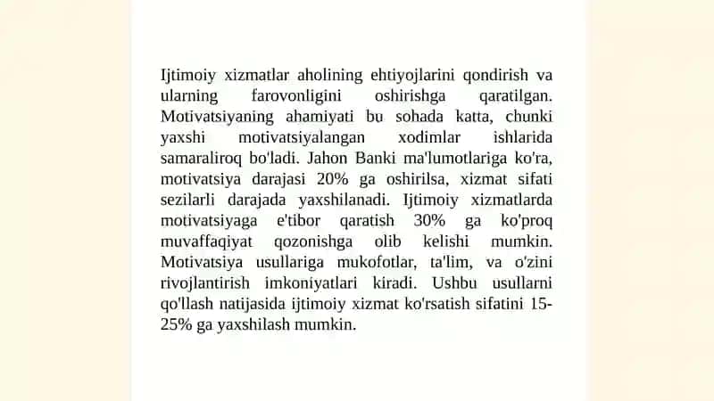 Ijtimoiyxizmatni amalga oshirishda mutaxassislar va mijoz motivatsiyasi 4
