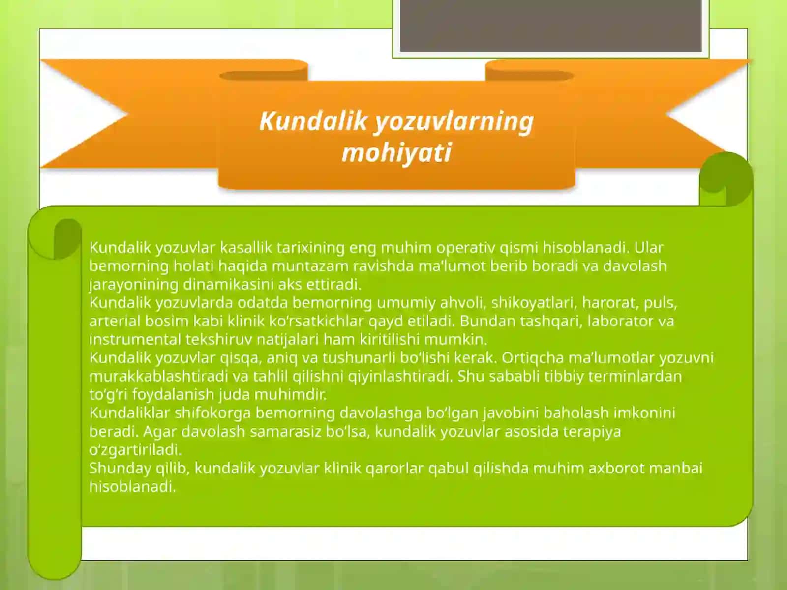 Kasallik tarixidagi kundaliklarni epikrizlarni yozishni o'rganish 4