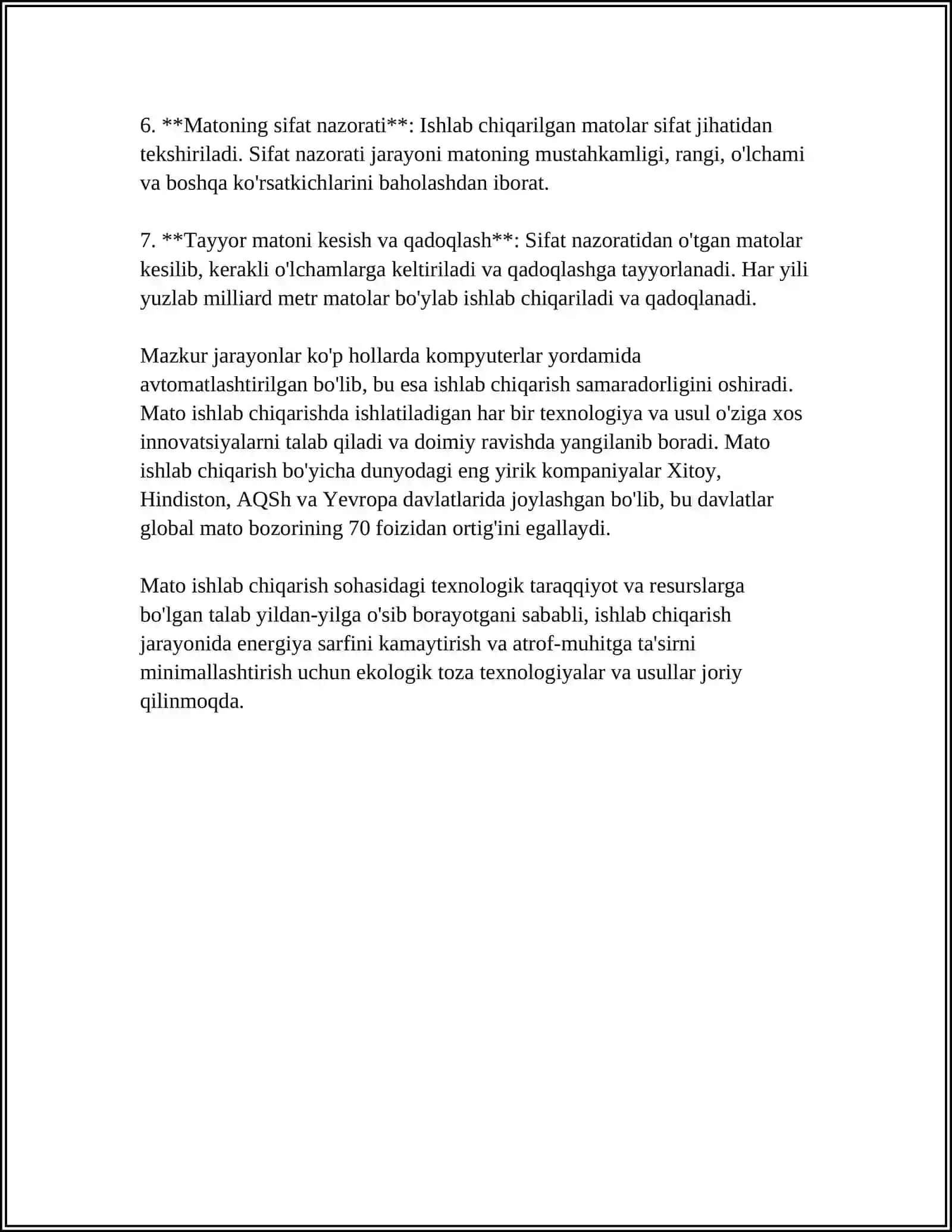 TO'QIMACHILIK VA YENGIL SANOAT MAHSULOTLARINI ISHLAB CHIQARISH 4