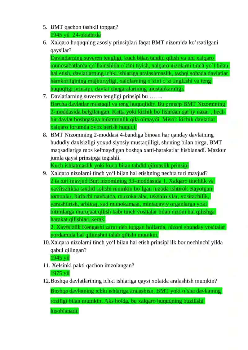 Xalqaro ommaviy huquq savollariga javoblar 4