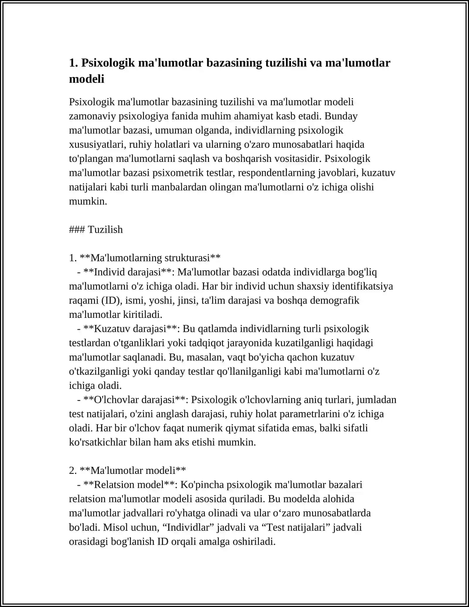 PSIXOLOGIYA SOHASIDA MA'LUMOTLAR BAZASI BILAN ISHLOVCHI DASTURIY TA'MINOT 4