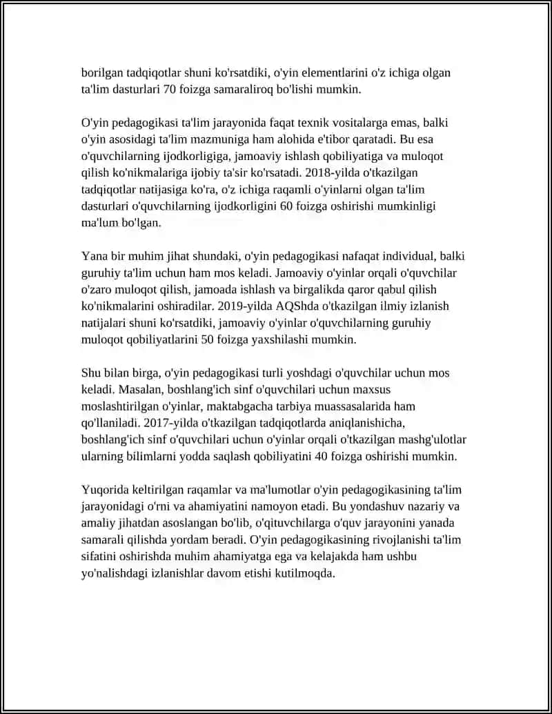 REFERAT Mavzu: O'YIN.BOLALARNI RIVOJLANTIRISH VA TARBIYALASH METODIKASI 4