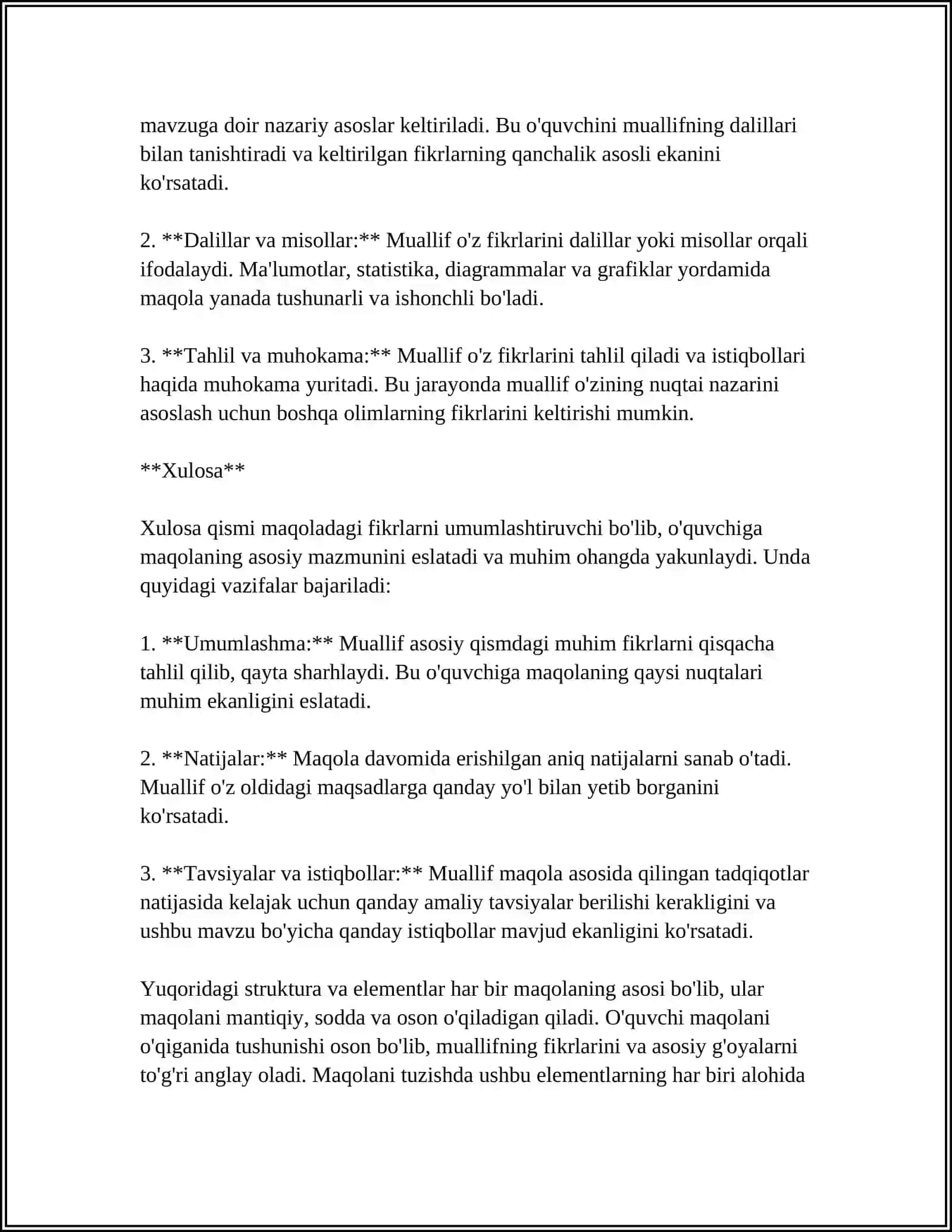 MAQOLALARNING STRUKTURAVIY ELEMENTLARINI VA ULARNI YOZISH XUSUSIYATLARINI O'RGANISH 4