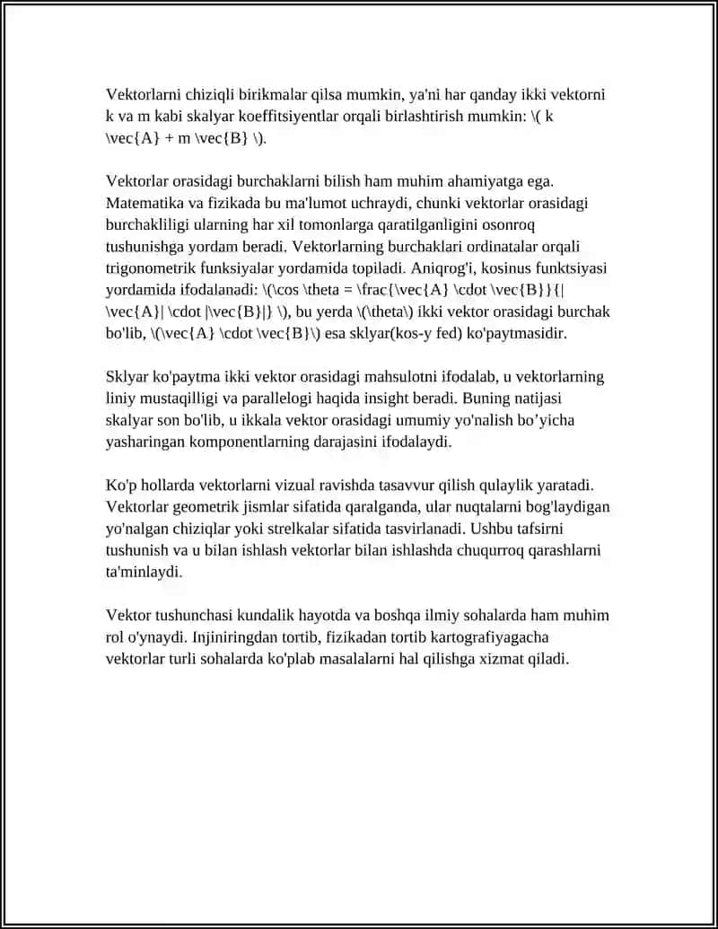 VEKTORLAR VA ULARNING XOSSALARI. VEKTORLAR USYIDA AMALLAR 4
