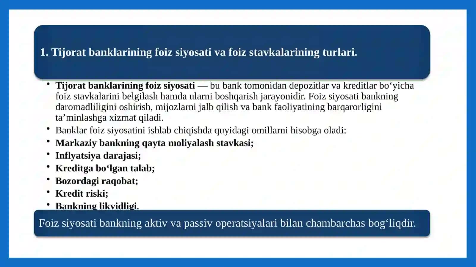 Tijorat banklarining foiz siyosati 4