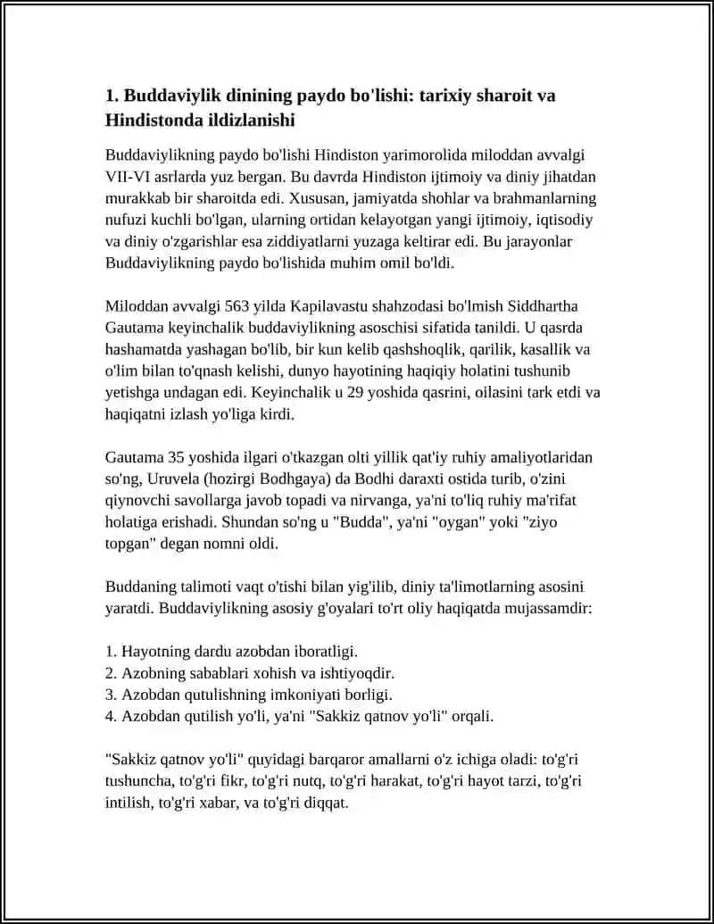 BUDDAVIYLIK DININING PAYDO BO'LISH TARIXI, ASOSIY TA'LIMOTLARI 4