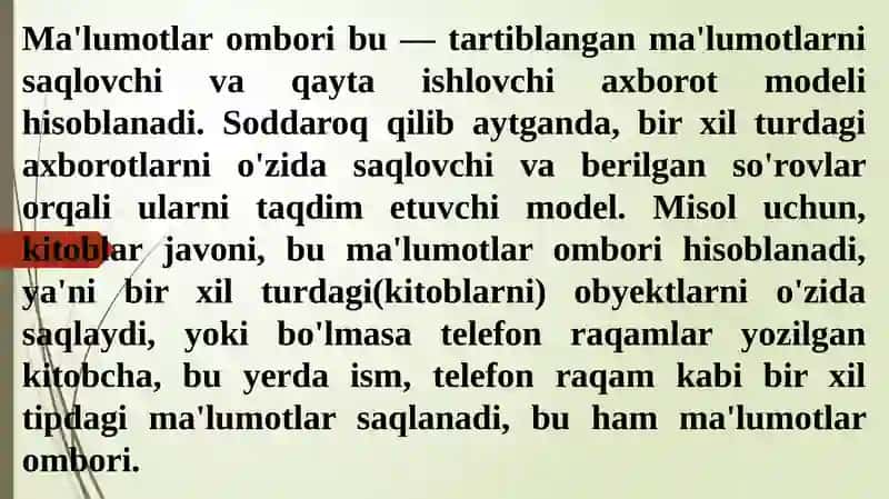 Ma’lumotlar bazalari bilan ishlash texnologiyalari 4