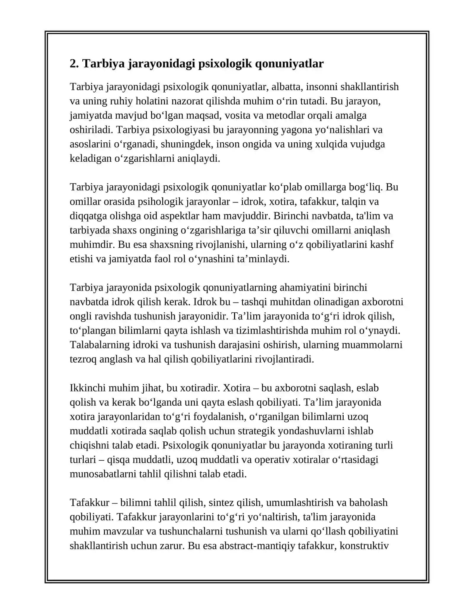 TARBIYA PSIXOLOGIYA:MAQSADI, VOSITALARI VA METODLARI 4