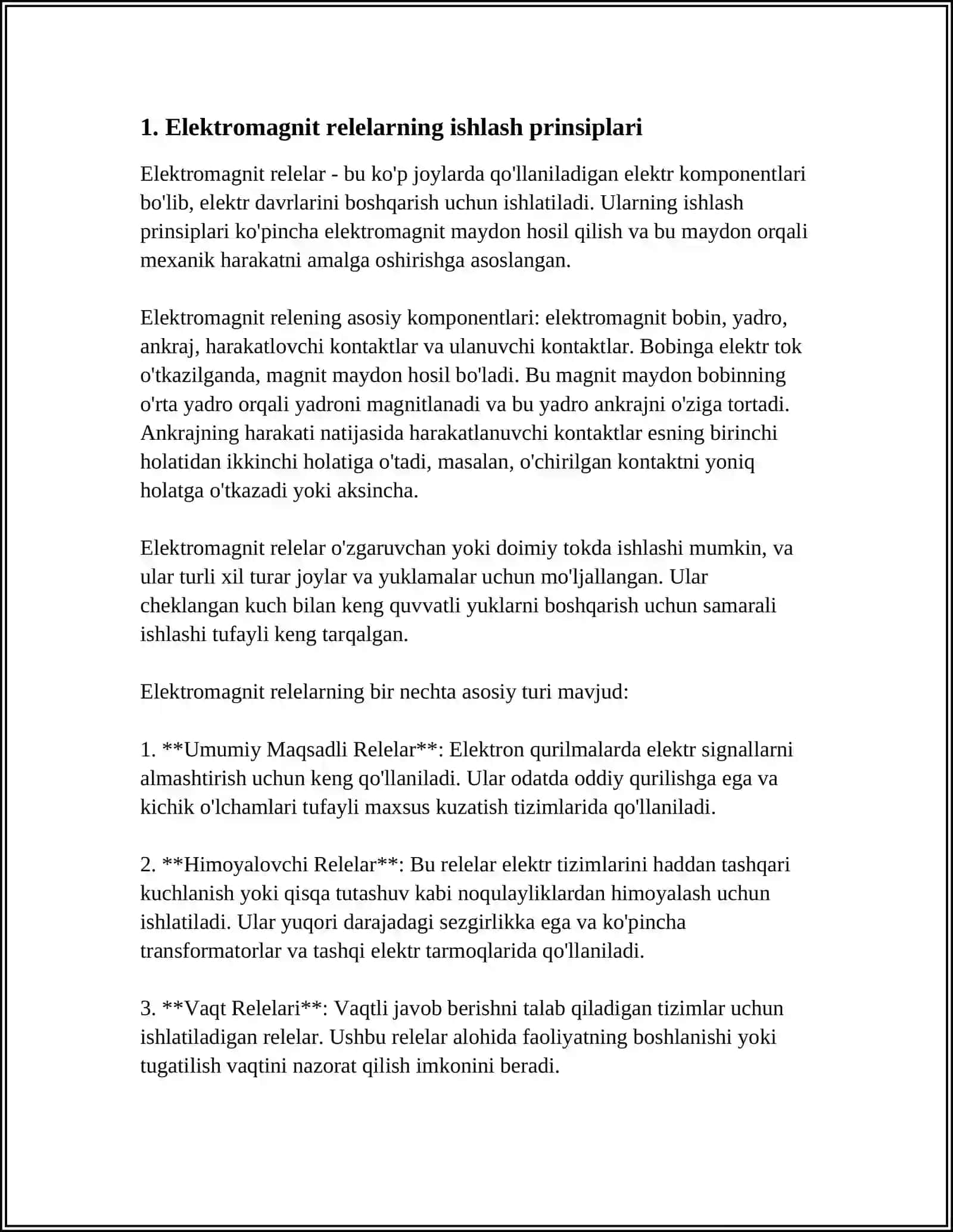 ELEKTROMAGNITLI POLYARIZTSIYALANGAN RELELAR.ULARNING XUSUSIYATLARI TUZILISHI ISHLASH PRINTSIPLARI 4