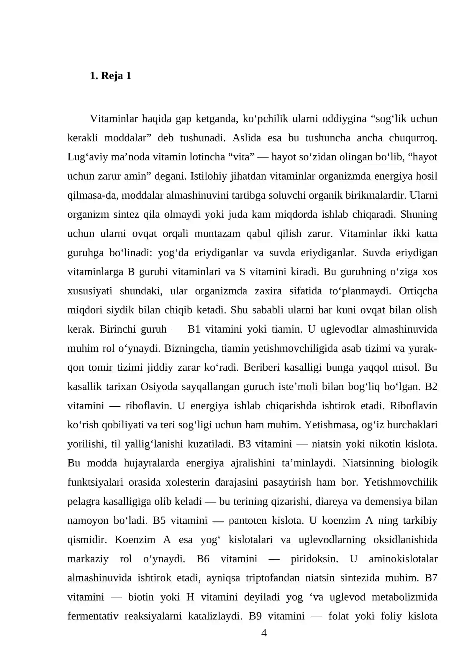 Vitaminlar haqida tushuncha. Suvda eriydigan vitaminlar metabolizmi va biologik funktsiyalari 4