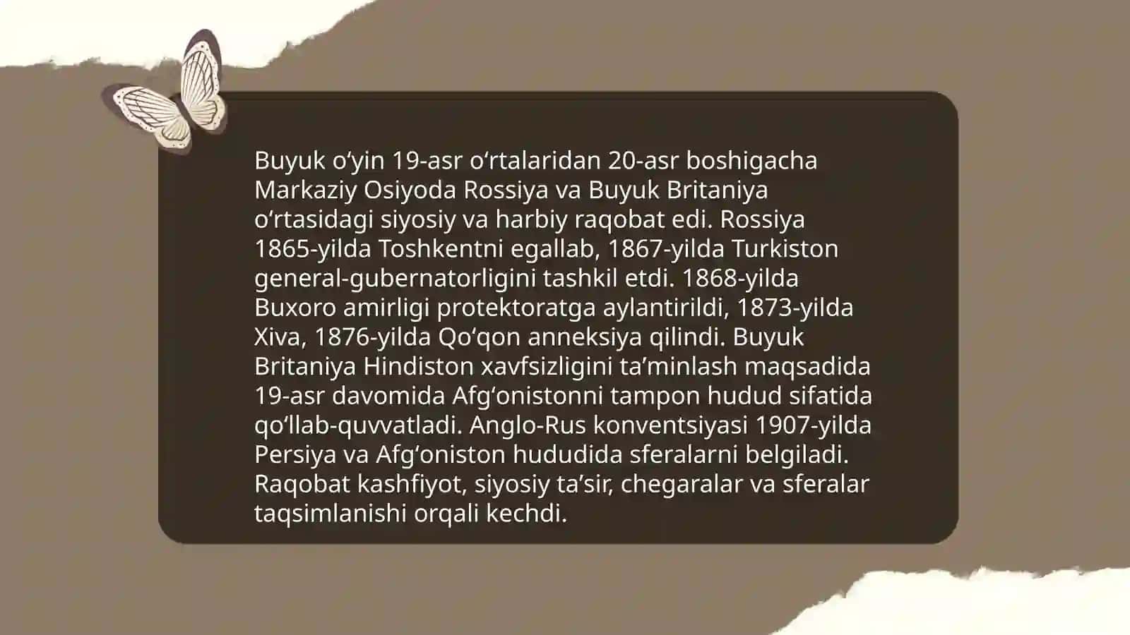 Rossiya imperiyasining oʻrta Osiyoga yurishi va Turkiston general gubernatorligining tashkil topishi 4