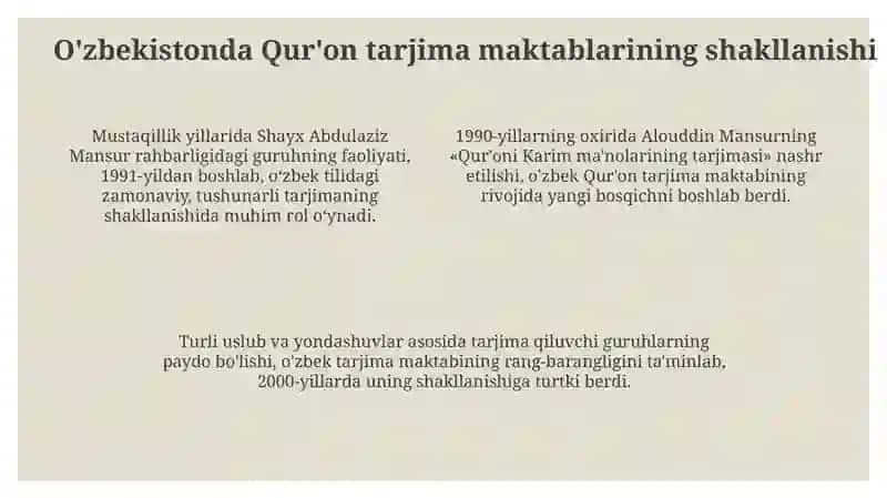 Mustaqillik yillarida quroning oʻzbek tiliga tarjima qilinishi 4