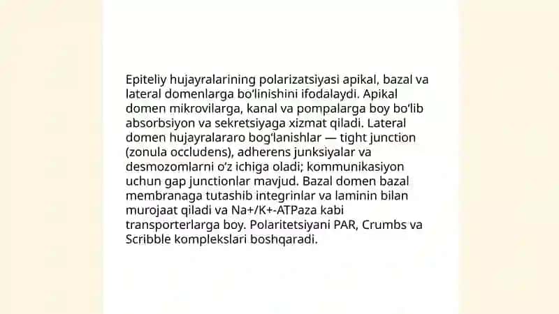 Epiteliy toʻqimasining umumiy xarakteristikasi va klasifikatsiyasi 4