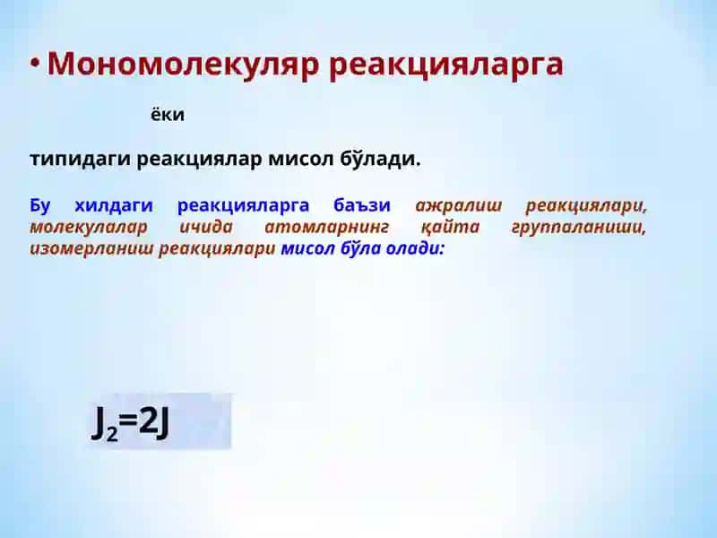 Reaktsiya tartibi va molekulyarligi bo`yicha tabaqalanishi 4