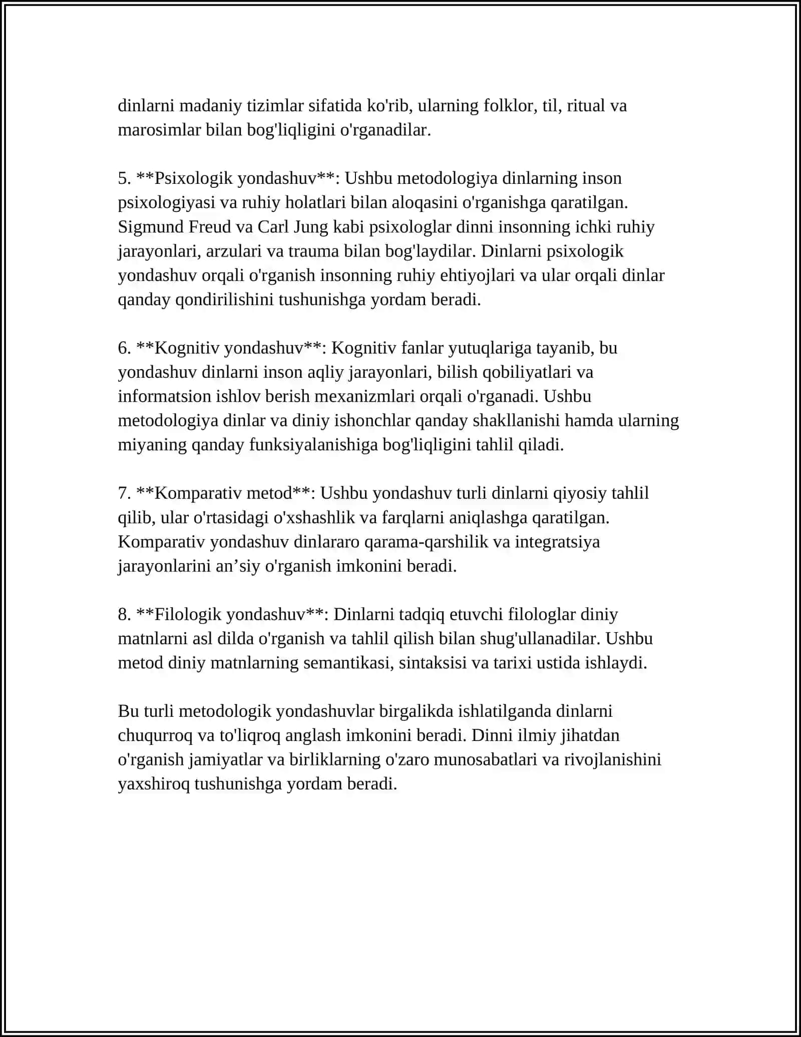 DINLARNI TATQIQ ETISH METADALOGIYASI:TIPOLOGIK,QIYOSIY,TARKIBIY-QIYOSIY GENETIK TAXLIL.QIYOSIY DINSHUNOSLIKNING METODLARI 4
