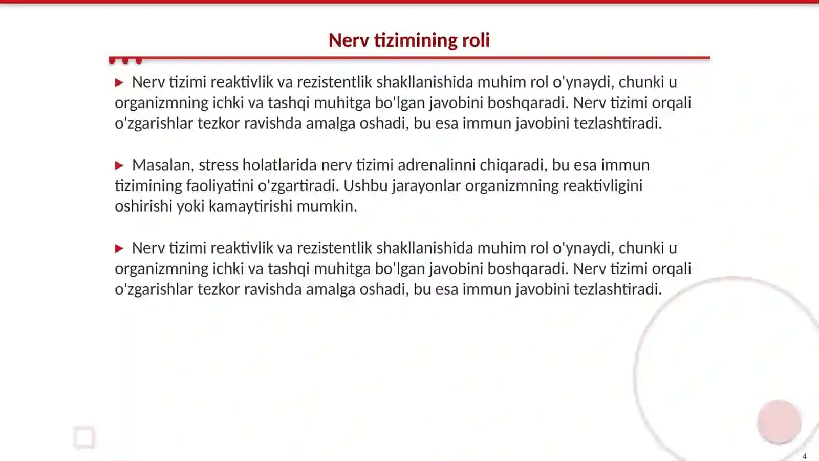 Reaktivlik va rezistentlik shakllanishida nerv va endokrin tizimining roli 4
