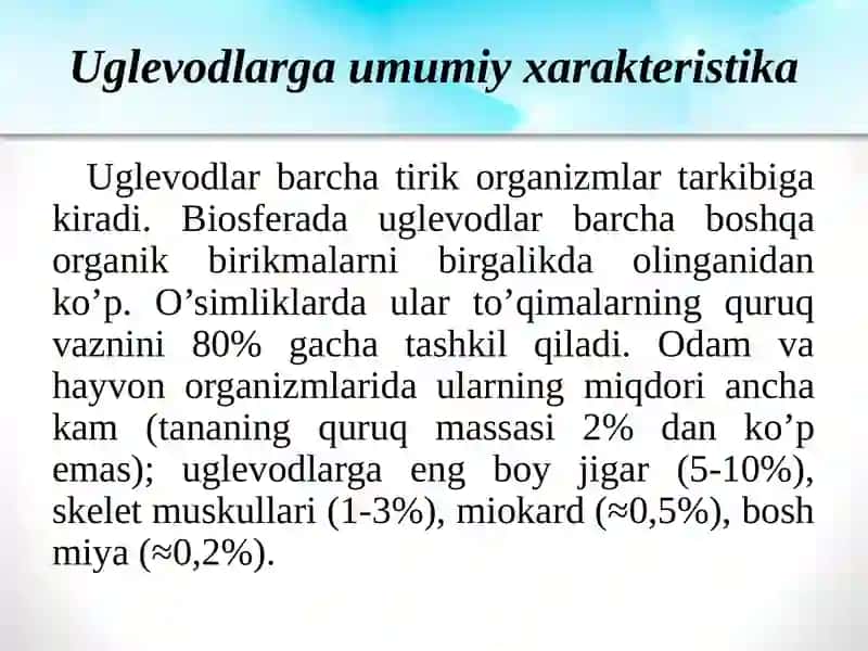 Uglеvodlar: tuzilishi, hossalari va biologik funksiyalari 4