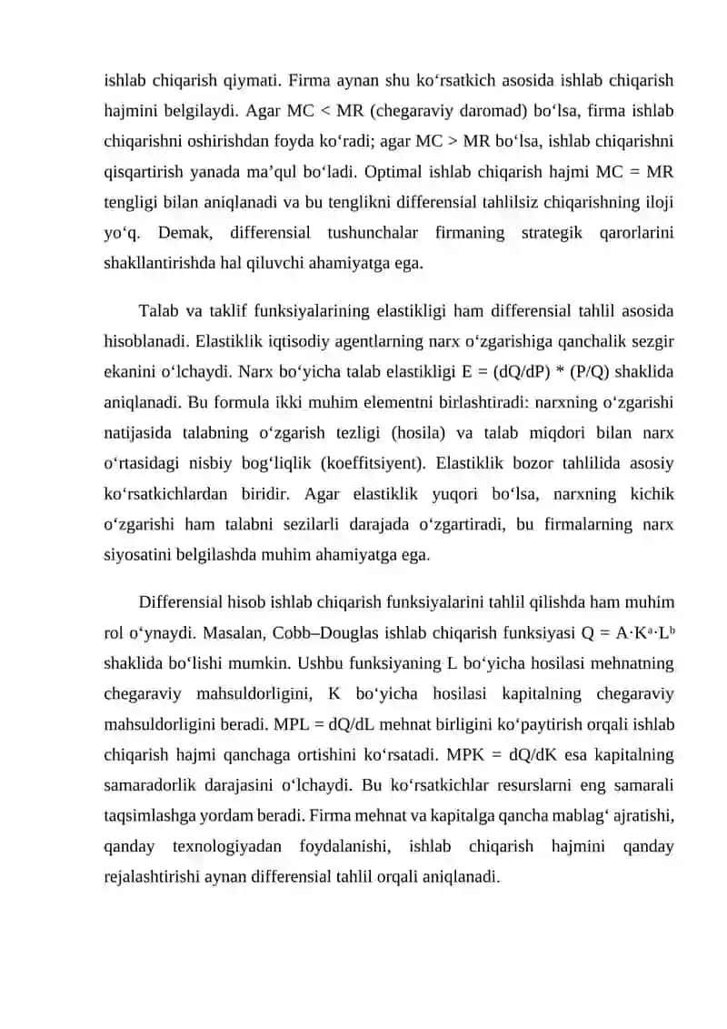 Mikroiqtisodiyot va makroiqtisodiyotda differensial hisob tatbiqlari 4