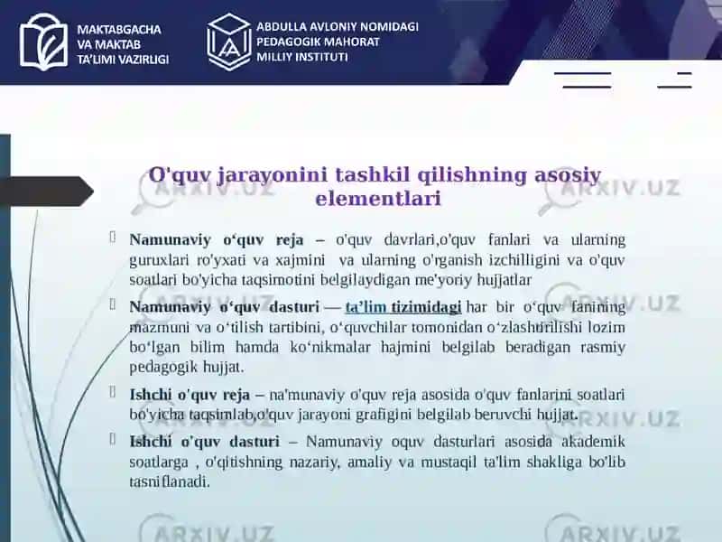 O‘quv jarayonini tashkil etishda huquqiy-me’yoriy hujjatlar bilan ishlash ko‘nikmalarini rivojlantirish. 4