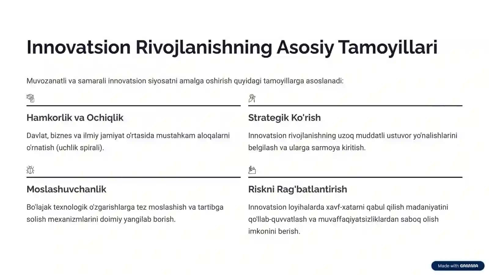Biznesni Innovatsion Rivojlantirish va Davlat Tartibga Solish 4
