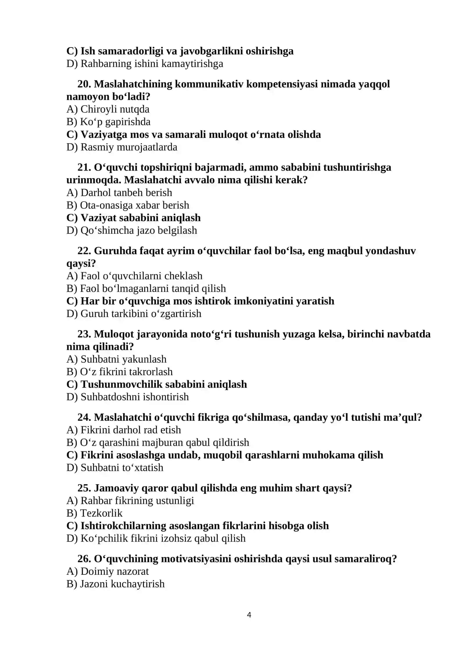 MAKTAB MASLAHATCHISI 1000 TA TEST 4