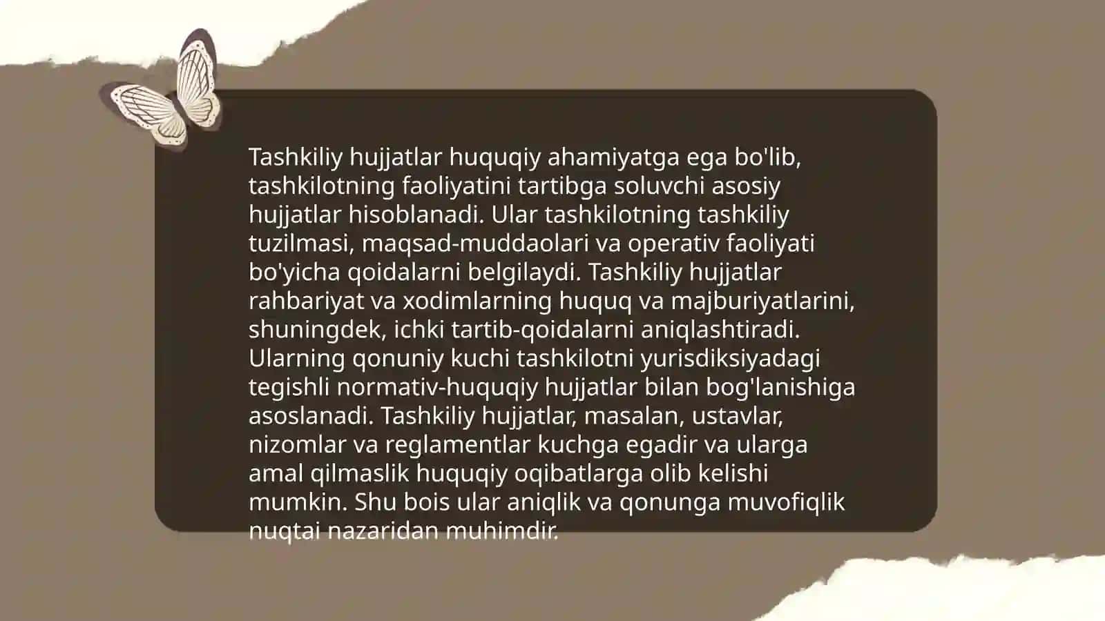 Tashkiliy hujjatlarning vazifasi. Tashkiliy hujjatlarning turlari 4