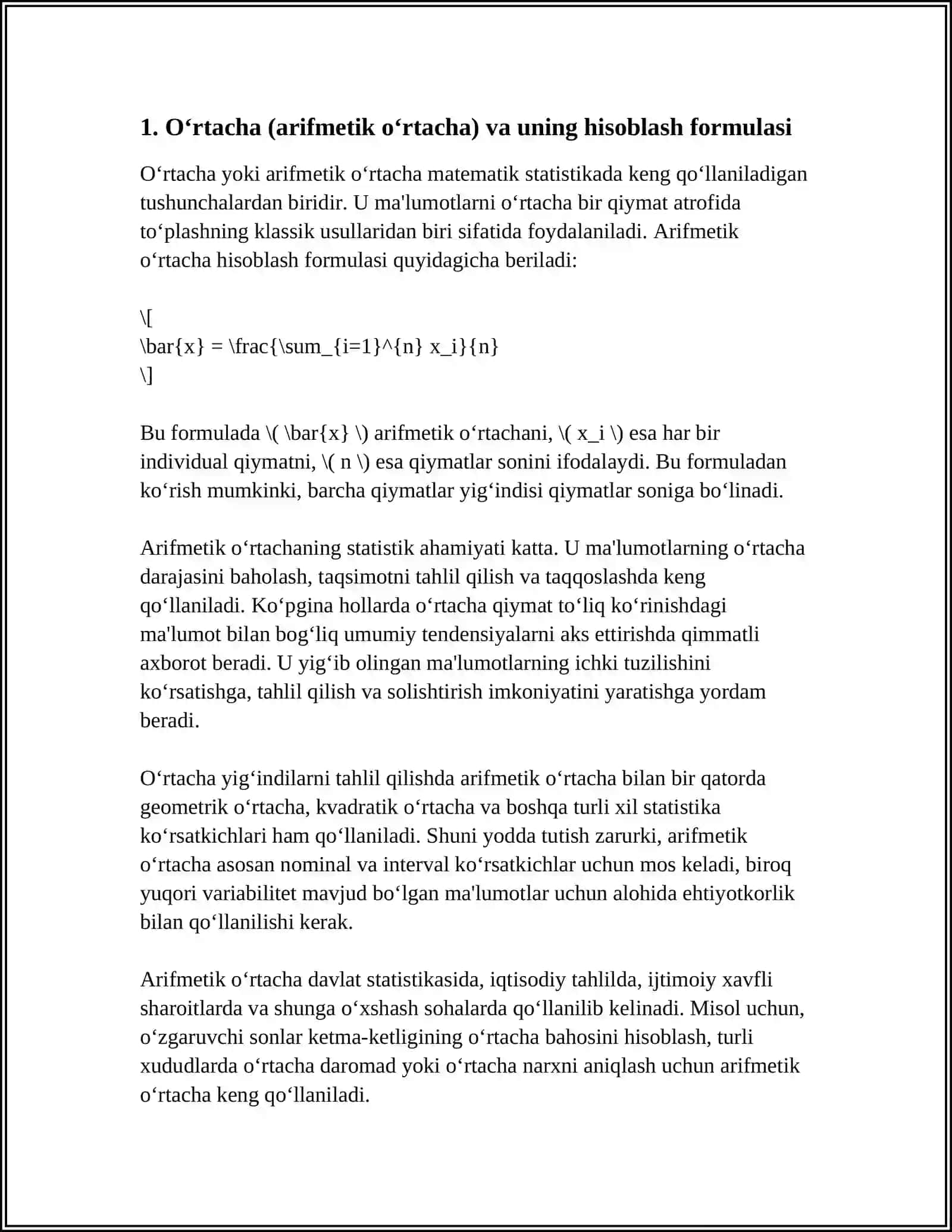O‘RTACHA VA NISBIY KO‘RSATKICHLARNI HISOBLASH USULI HAMDA UNI TAHLILDA QO‘LLANILISHI 4