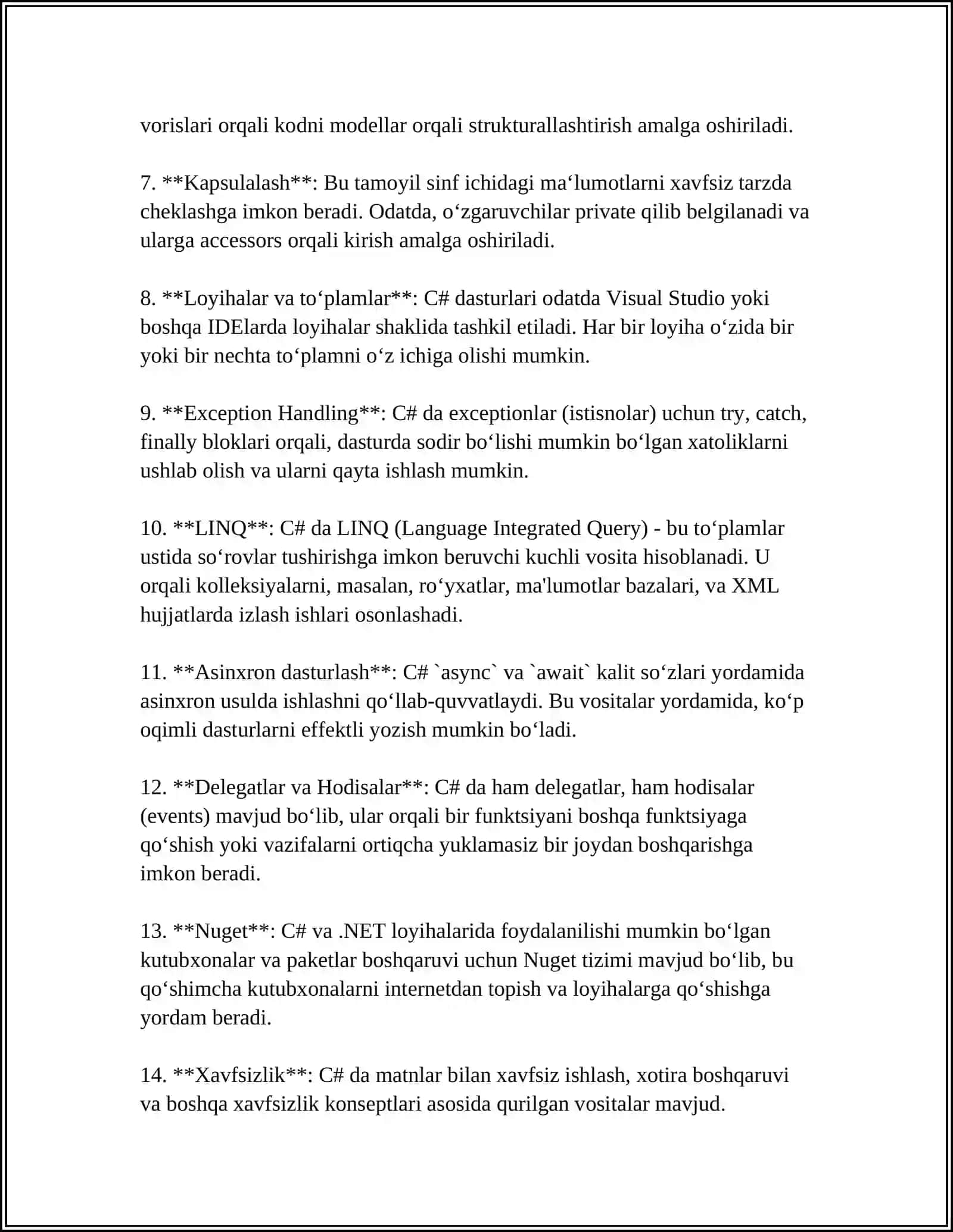 C# VA BOSHQA TILLARDA (PASCAL,C++) MODULLI DASTURLASH 4