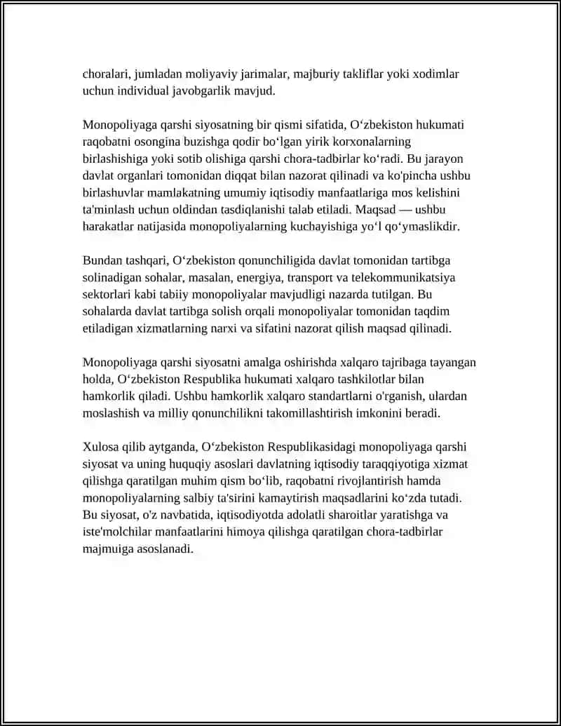 OʻZBEKISTON RESPUBLIKASI MONOPOLIYAGA QARSHI SIYOSAT 4