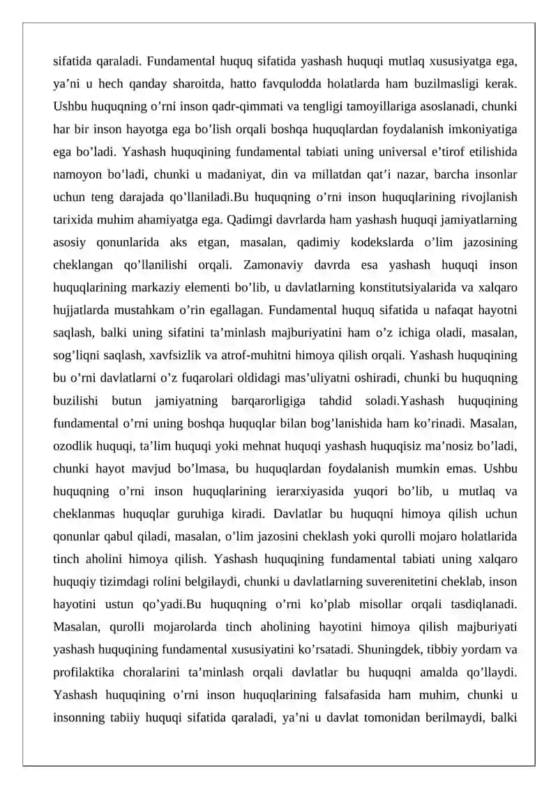 O’lim jazosini bekor qilish yashash huquqini ta’minlashning vositasi sifatida 4