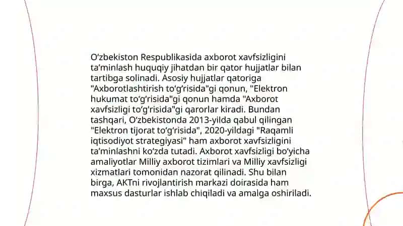 O‘zbekistonda axborot xavfsizligining ma‘naviy va huquqiy asoslari ularning huquqiy xujjatlardagi ifodasi 4