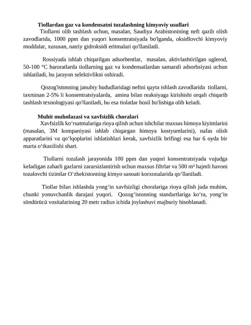 Gaz va kondensatlarni tiollardan tozalash 4
