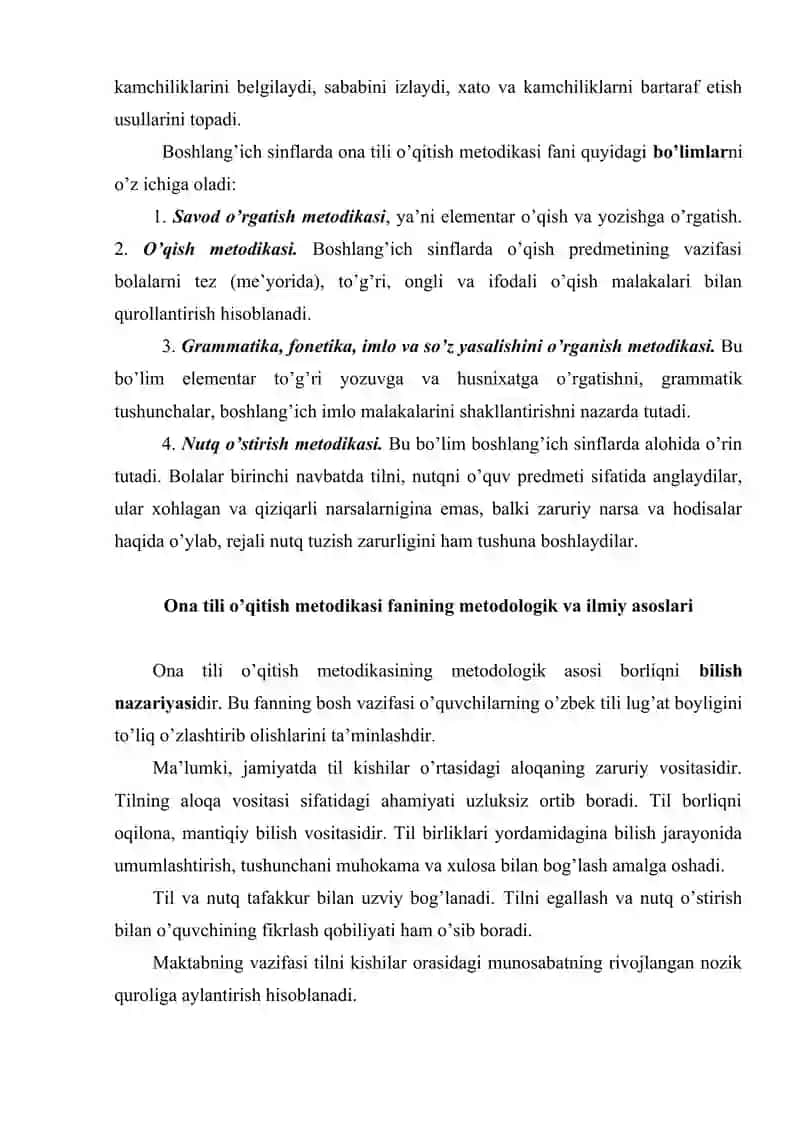 Boshlang'ich sinflarda ona tili o'qitish metodikasi fanining predmeti va vazifalari 4