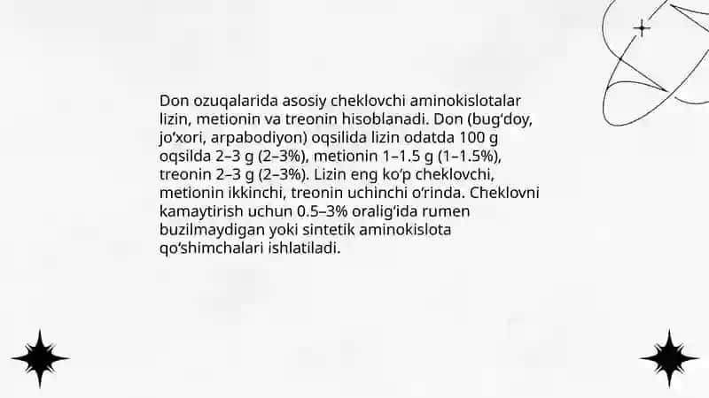 Boshoqli donli ozuqalaring protein vitamin va mineralli toʻyimliligi 4