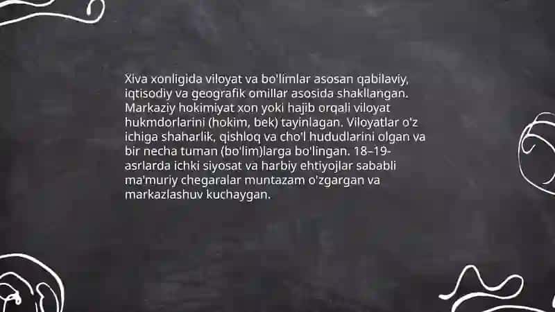 Xiva xonligining ma'muriy hududiy boʻlinishi 4