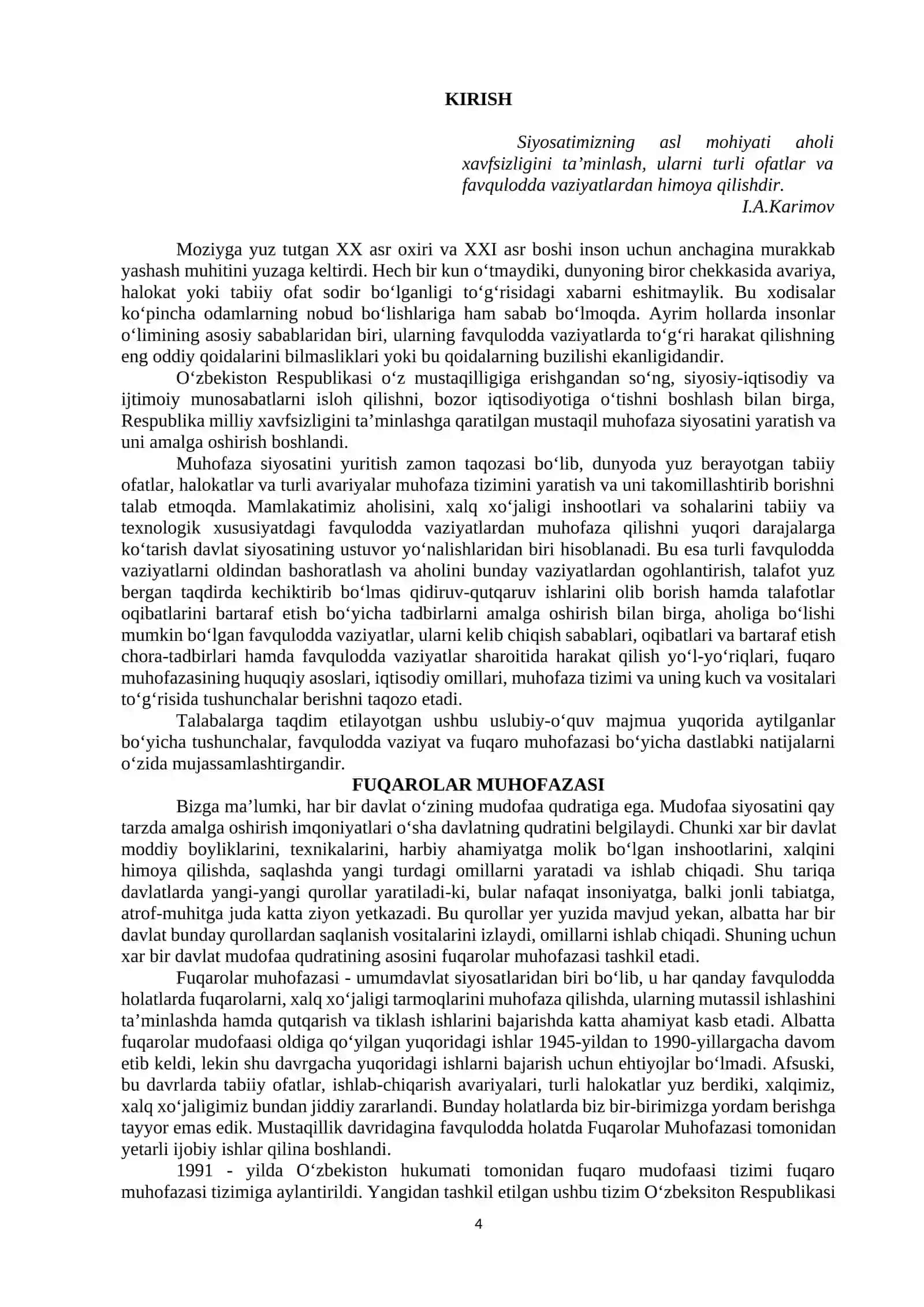 “HAYOT FAOLIYATI XAVFSIZLIGI” FANI O‘quv-uslubiy majmua 4