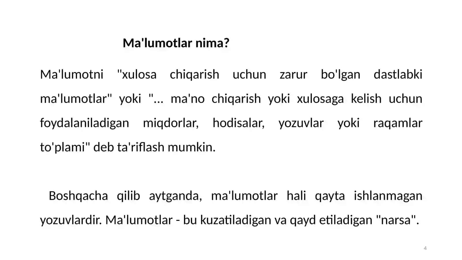 Miqdoriy ma’lumotlarni yig’ish va ularni qo’llash texnologiyasi 4