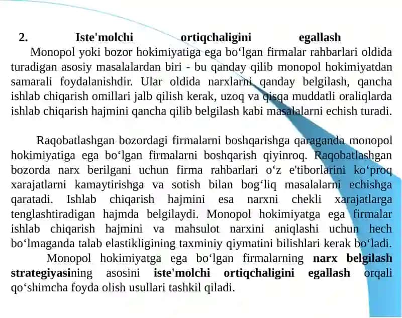 Monopolhokimiyat Sharoitida Narx Belgilash Tarmoqiyillari 4