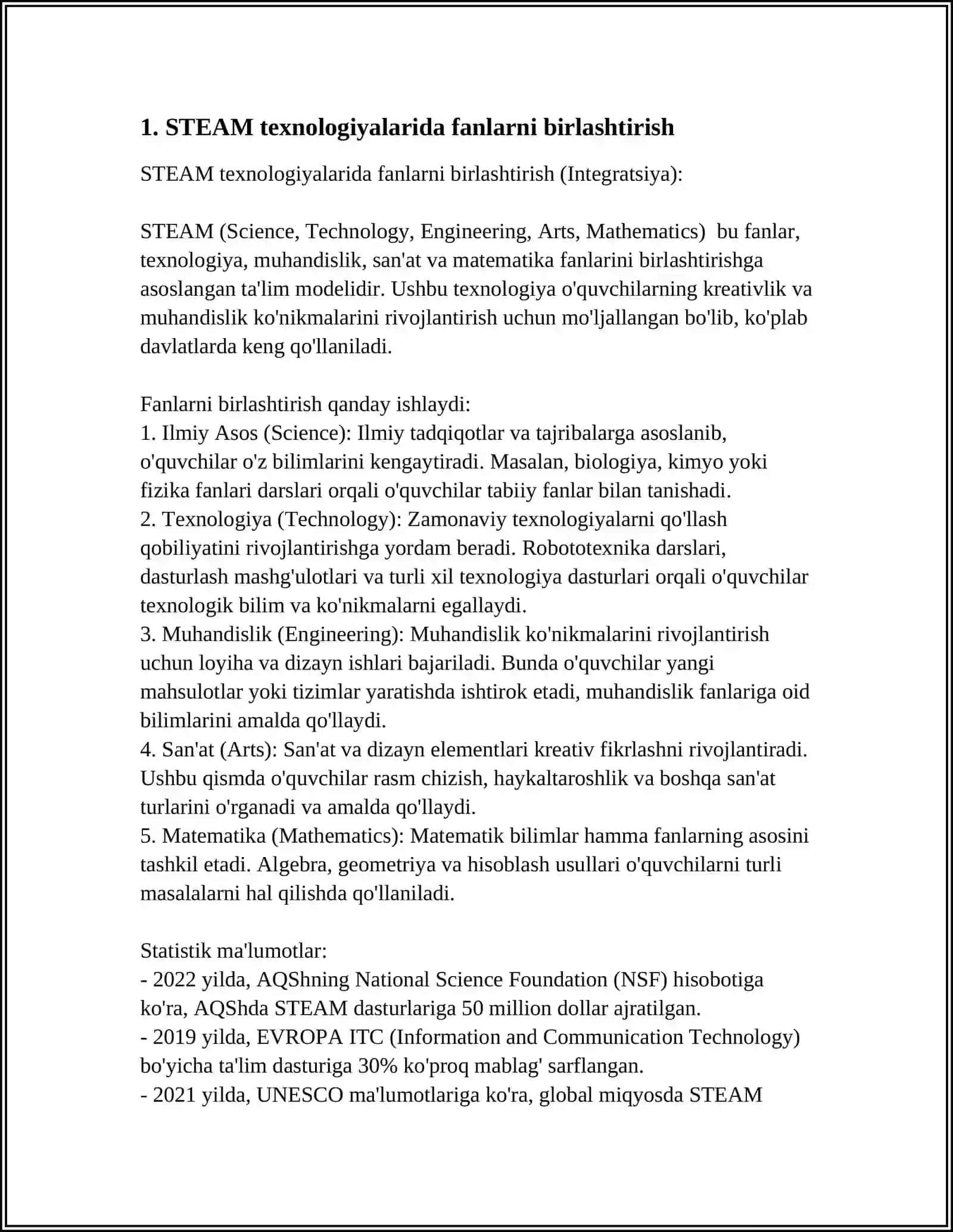 STEAM TEXNOLOGIYASIDA INTEGRATSION JARAYONLAR 4