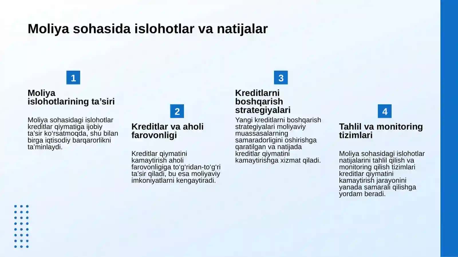 O‘zbekistonda kredit qiymatini kamaytirish bo‘yicha amalga oshirilayotgan choralar 4