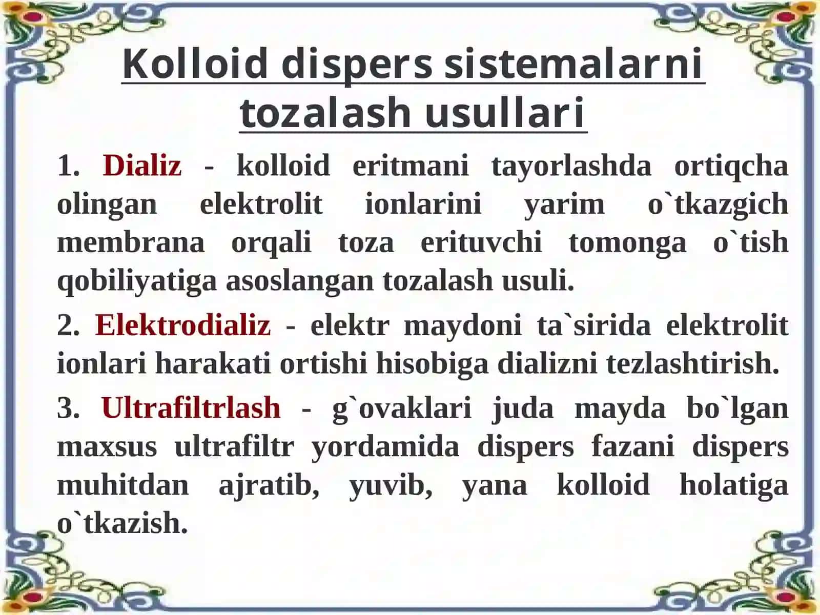 Dagʻal dispers sistemalarining hossalari va ularning tibbiyot va farmakologiyada ishlatilishi 4