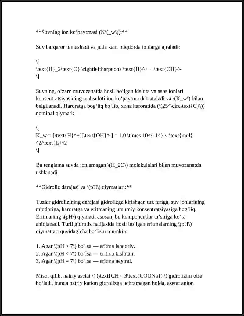 SUVNING ION KOPAYTMASI TUZLAR GIDROLIZI 4