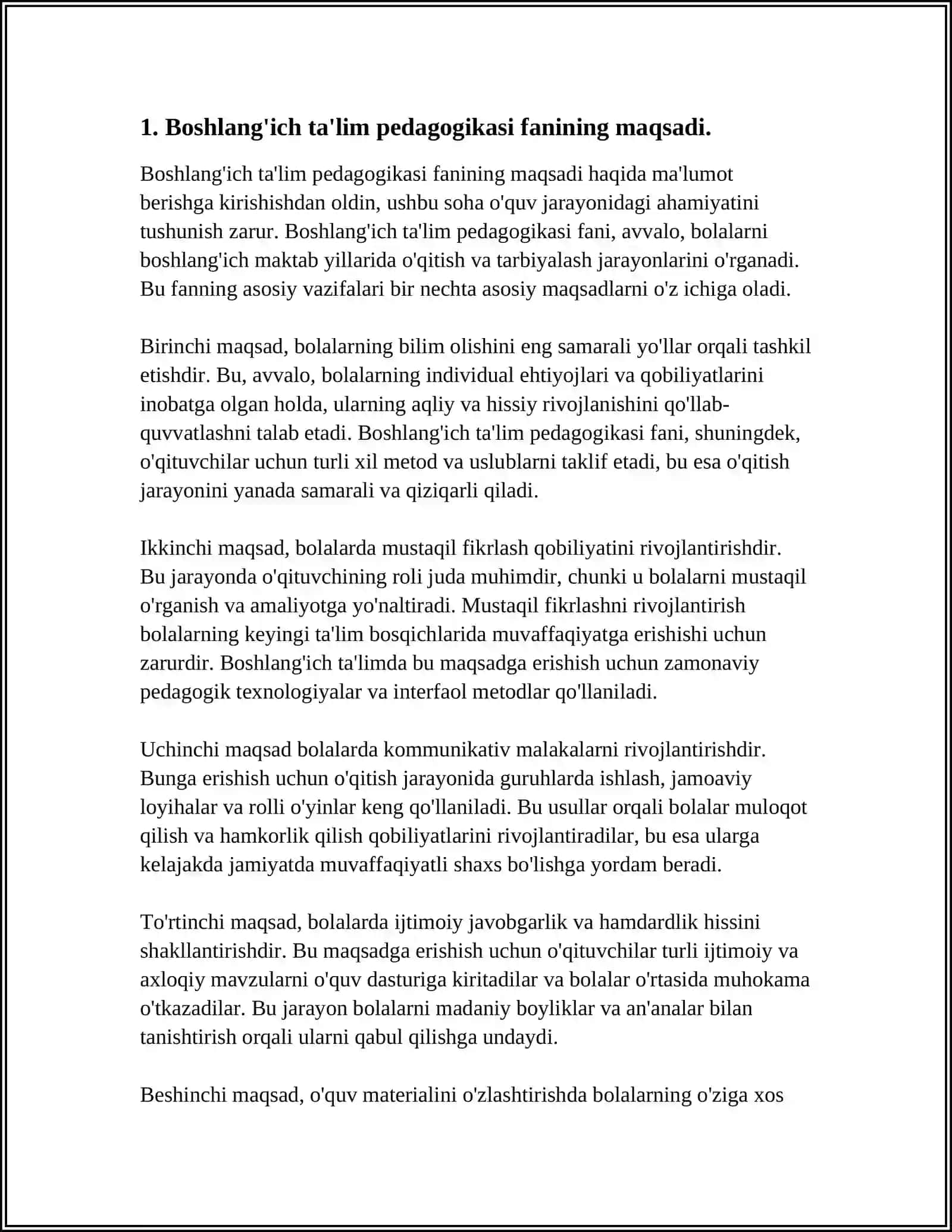 Boshlang'ich ta'lim pedagogikasi fanining maqsadi va vazifalari 4