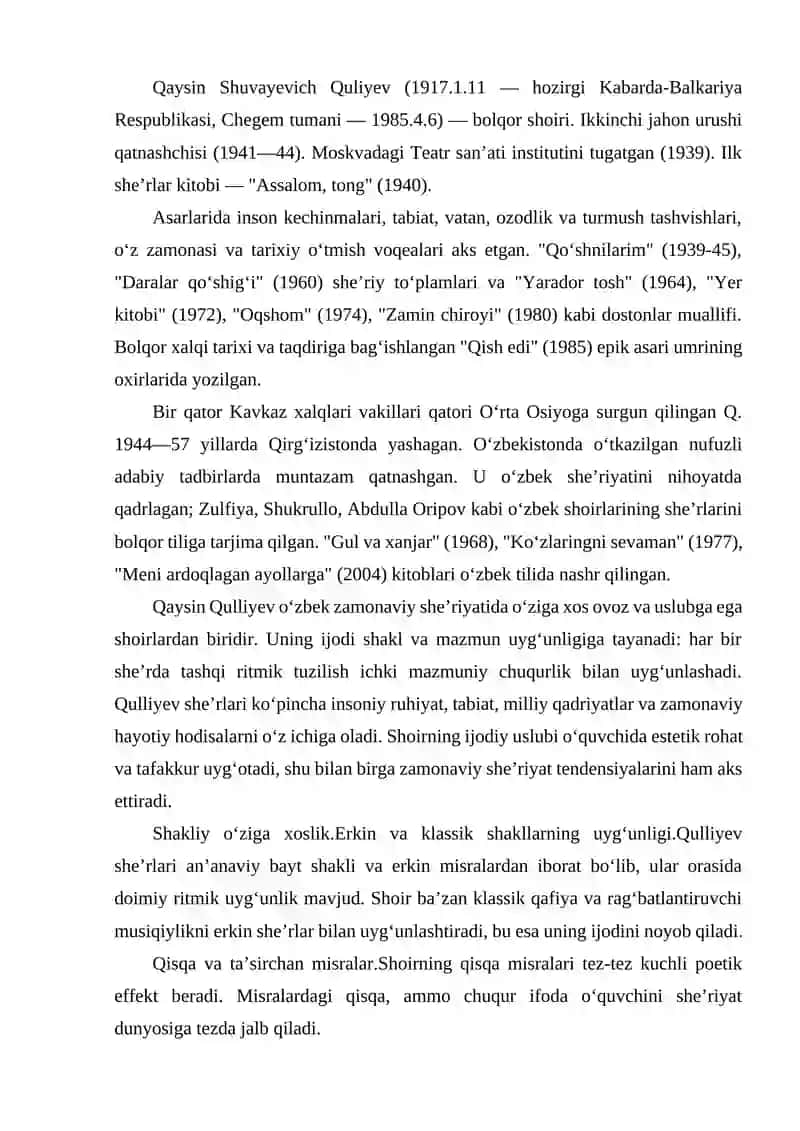 QAYSIN QULLIYEV SHEʼRLARINING SHAKLIY VA MAZMUNIY OʻZIGA XOSLIGI. 4