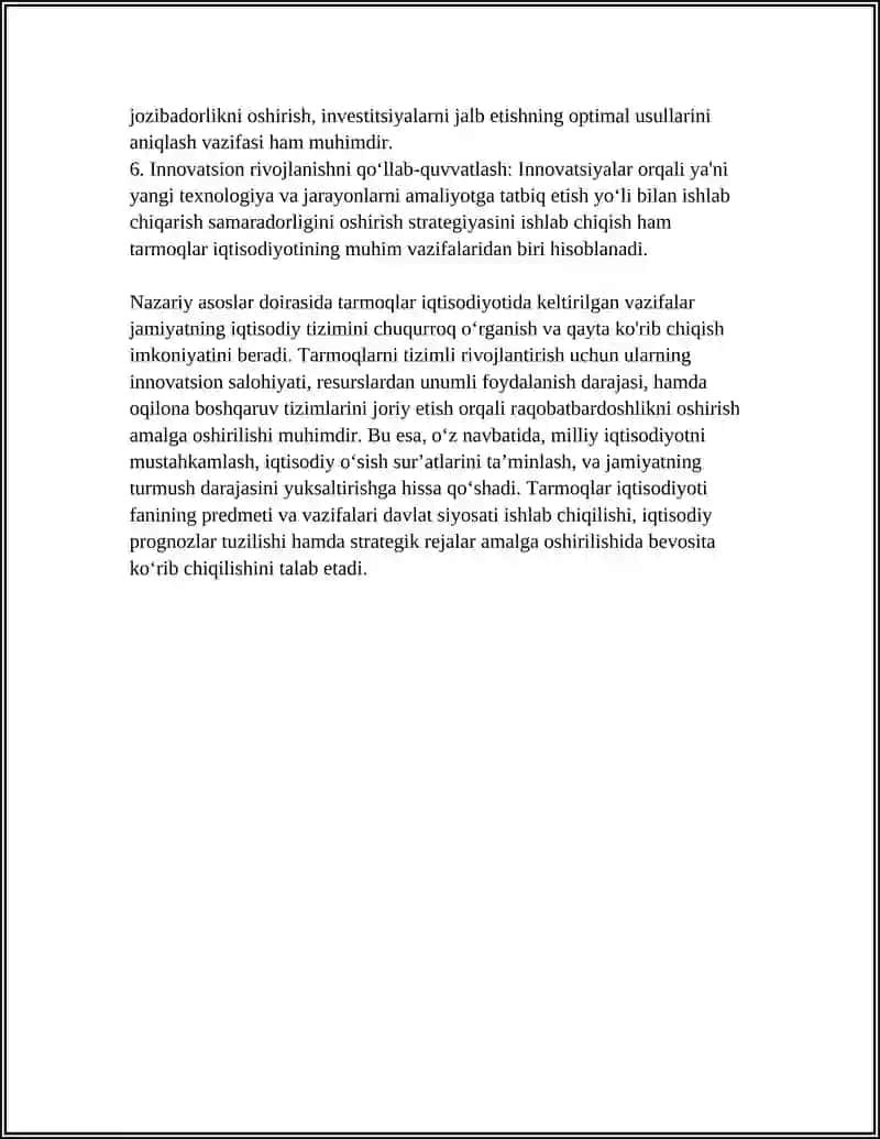 Tarmoqlar iqtisodiyoti fanining predmeti va vazifalari 4