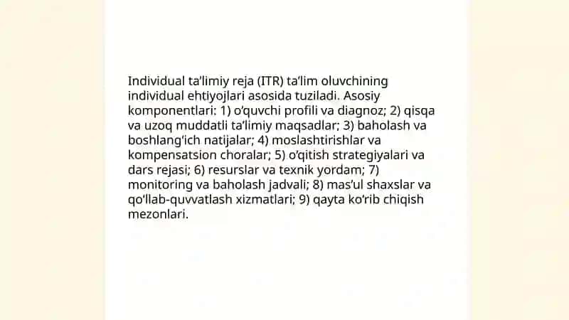 Ta’limning universal dizayni va individual ta’limiy reja. 4
