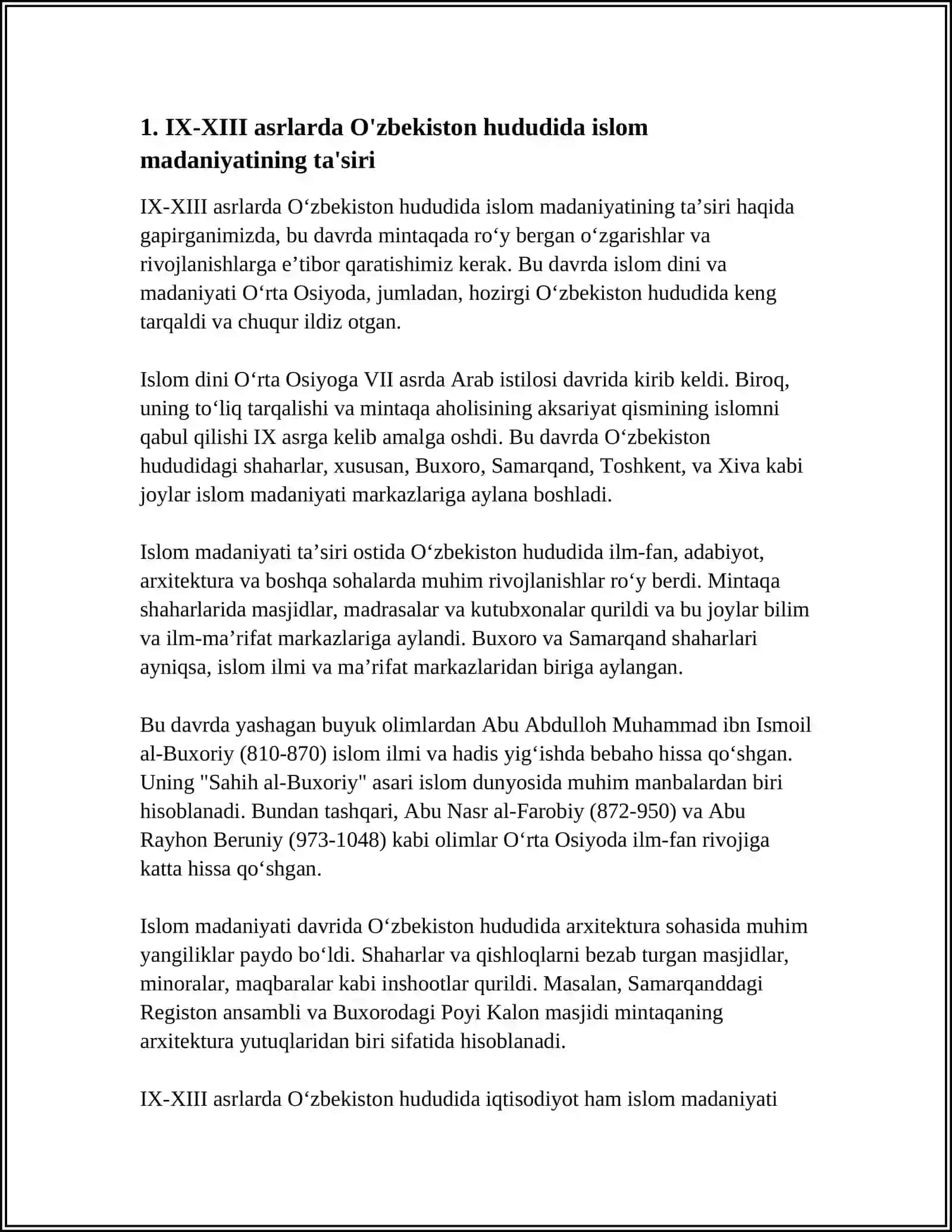 IX-XIII ASRLARDA O'ZBEKISTON MADANIYATI VA SAN'ATI 4