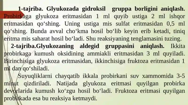 Uglevodlar- Biologik jarayonlar energiya manbai sifatida 4