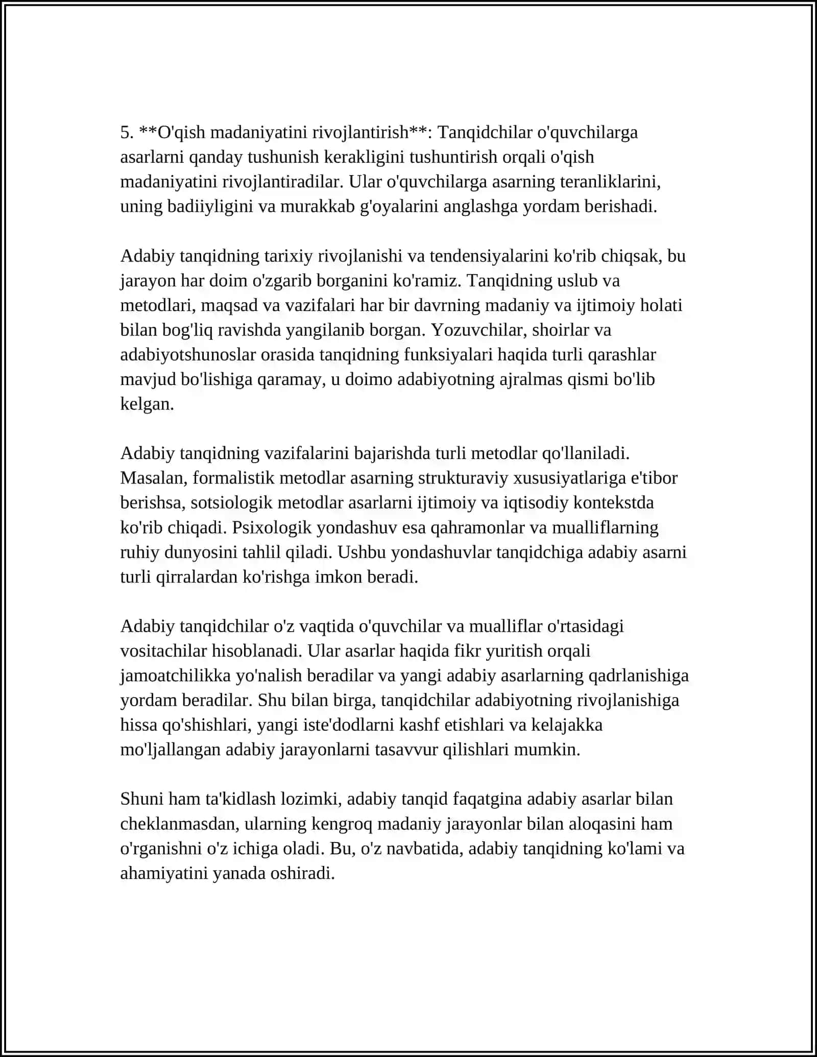 MUSTAQIL ISH Mavzu: ADABIY TANQID 4
