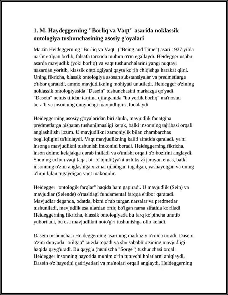 NOKLASSIK ONTOLOGIYANING RIVOJLANISHI MOXIYATI BO'YICHA ESSE TAYORLASH 4